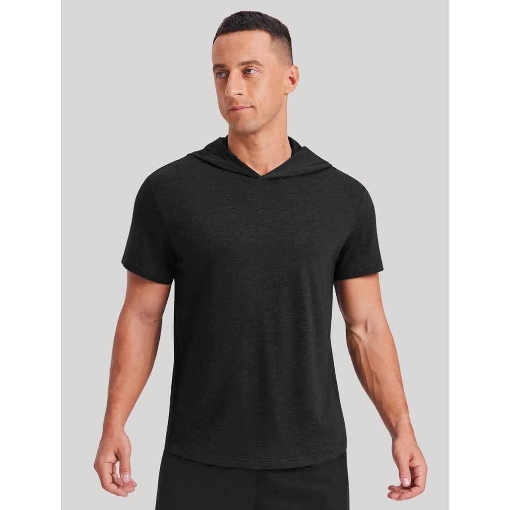 Pinspark Men'S Short Sleeve Hoodie Gym Shirts - Lightweight Quick-Dry Athletic Pullover Hooded Tee For Workout Fitness