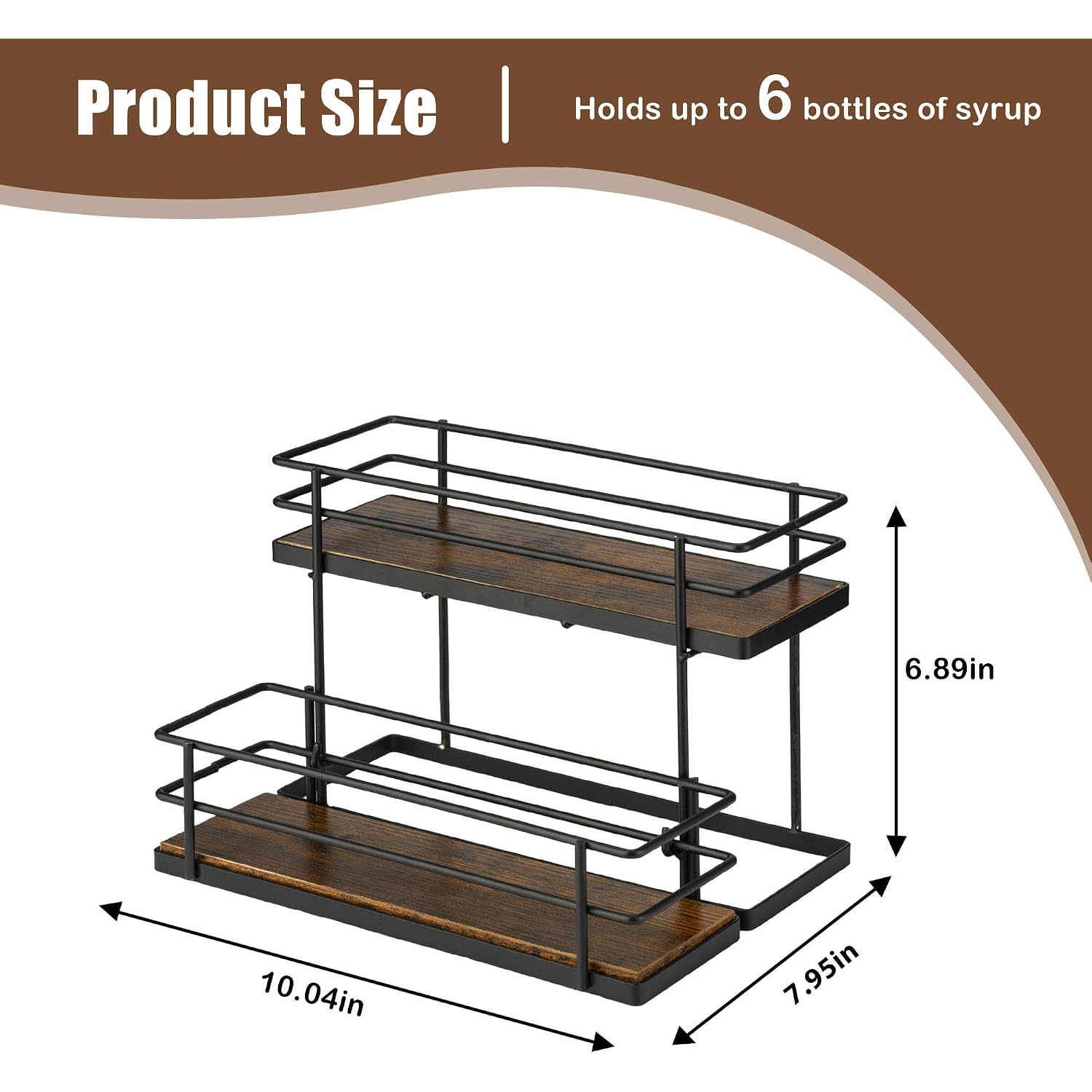 Coffee Syrup Organizer Rack, 2 Tier Syrup Holder For Coffee Bar Syrup Storage,Kitchen Condiment Organization And Wine Display(6 Bottle Capacity).