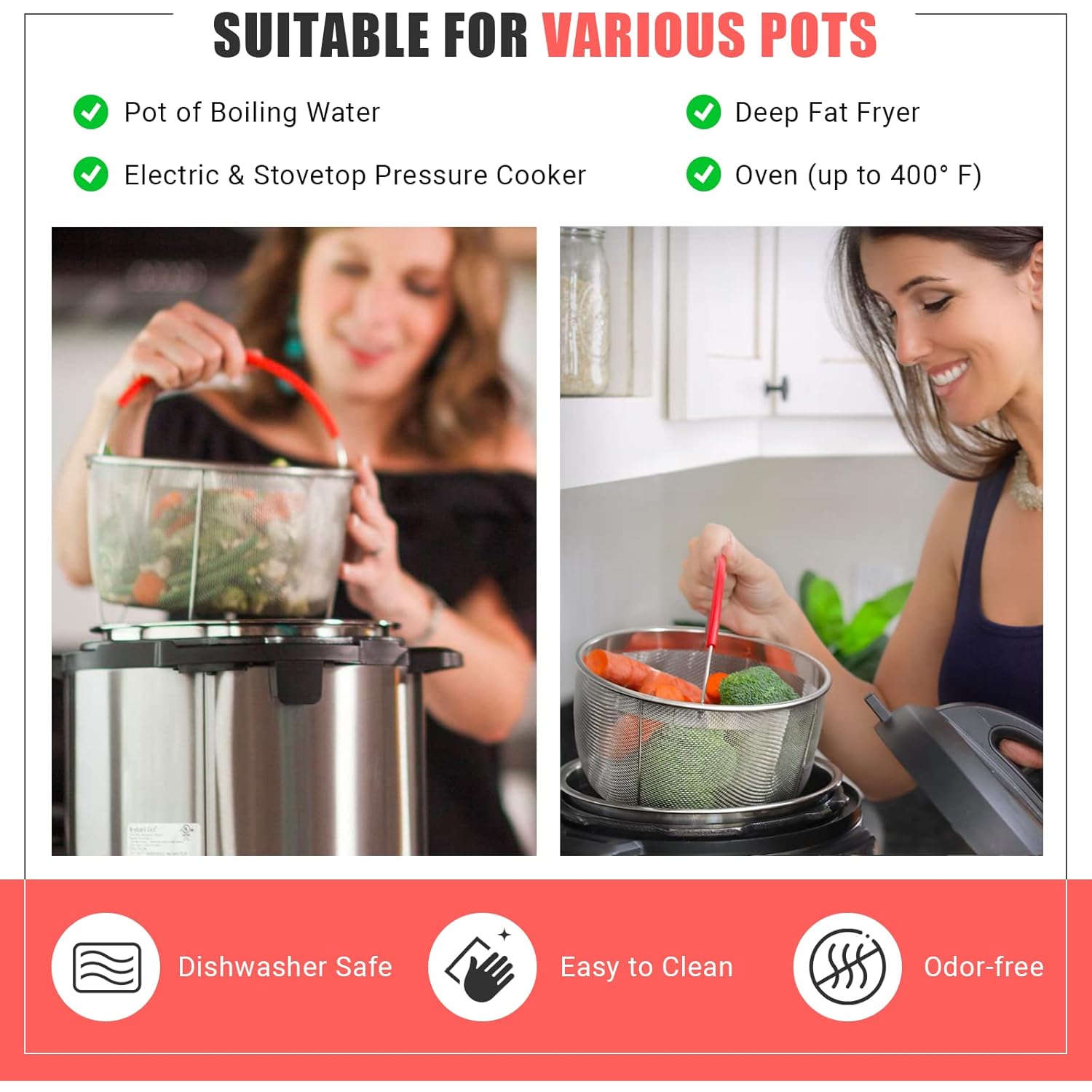 Original Salbree Steamer Basket for 6 qt quart Instant Pot Accessories, Stainless Steel Strainer and Insert fits IP Insta Pots, Instapot, Other Pressure Cookers, with Silicone Handle [3qt 8qt avail]