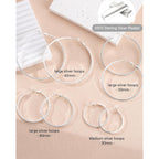 S925 Sterling Silver Post Hoop Earrings for Women Large Lightweight Silver Hoop Earrings 3mm Wide Thin Big Hoop Earrings for Women 30/40/50/60mm