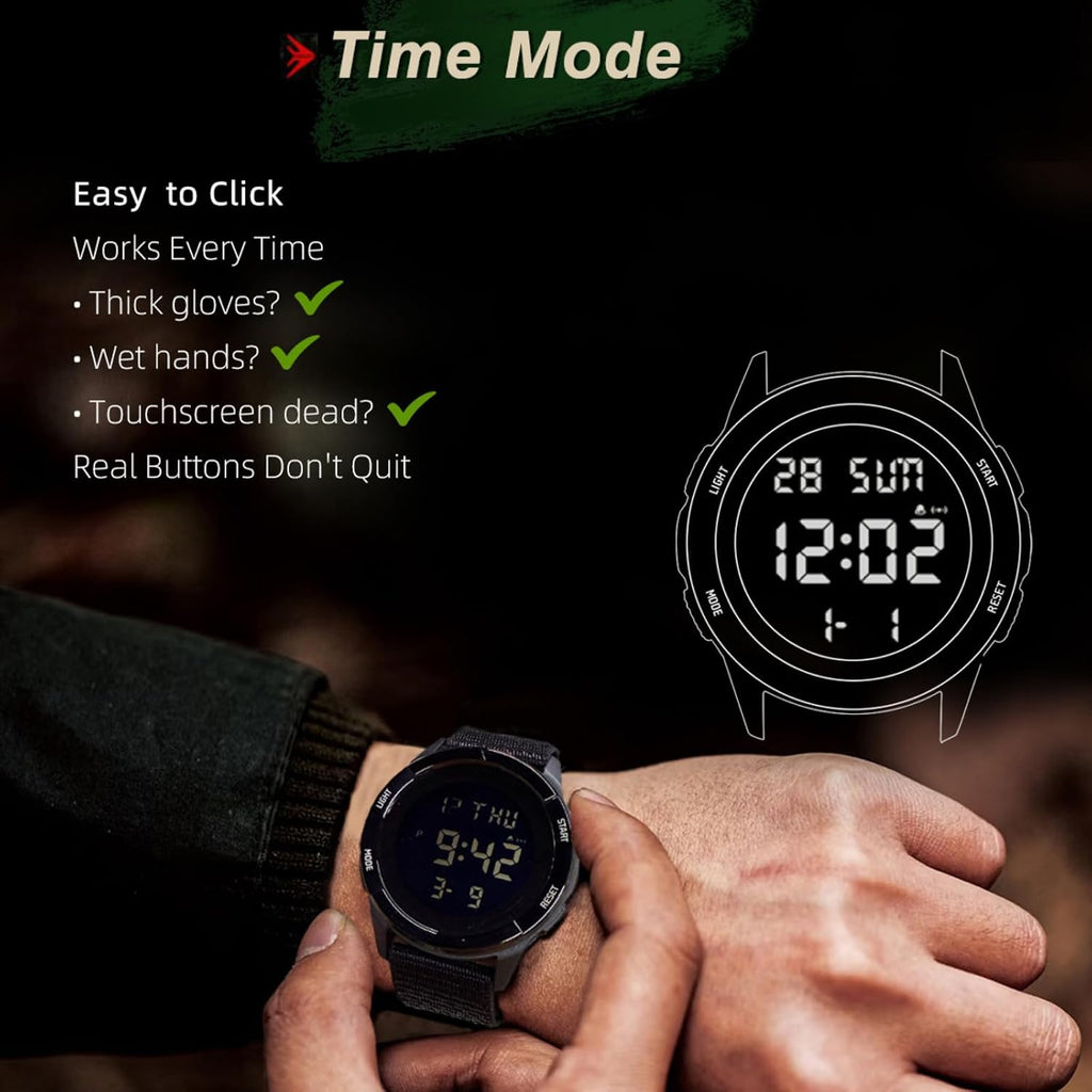 Cakcity Digital Watch Military Watches For Men Black Tactical Sports Waterproof Men'S Women'S Wrist Watch With Led Backlight Nylon Band Stopwatch,Green