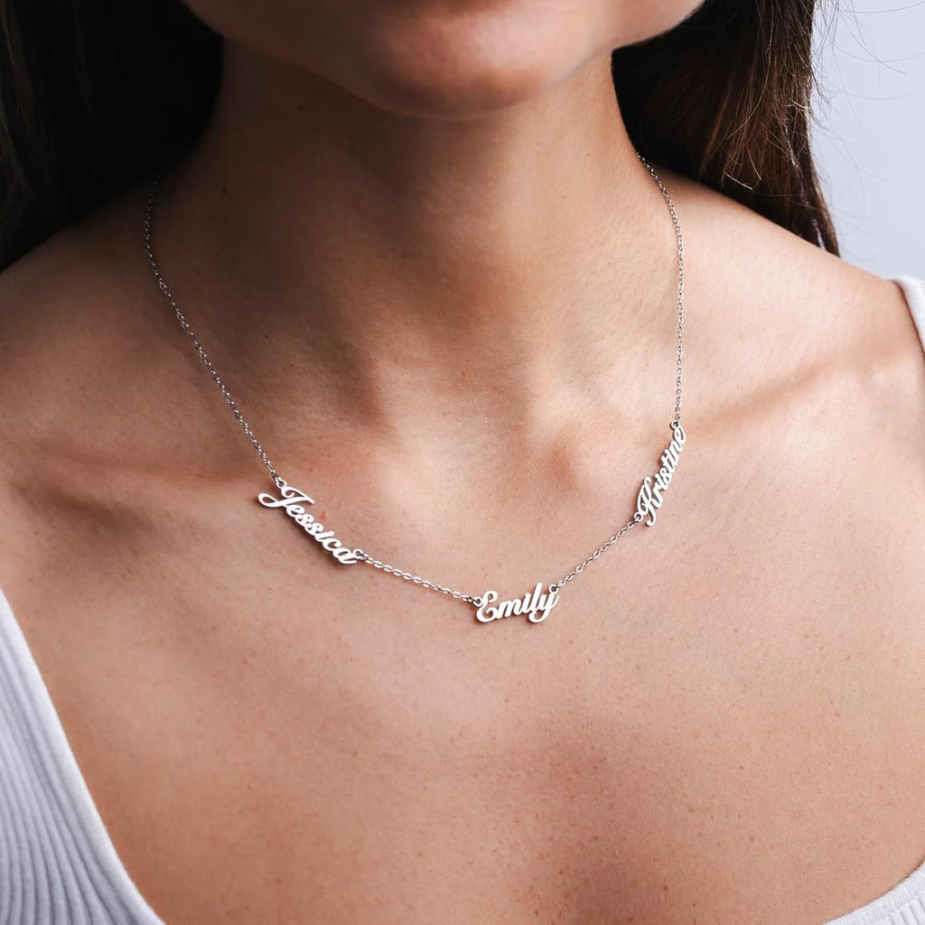 Elemtansy Mothers Day Custom Name Necklace for Women, Multiple Name Personalized 18K Gold Plated Handmade Family Necklace, Customized Jewelry Birthday Gift for Mom
