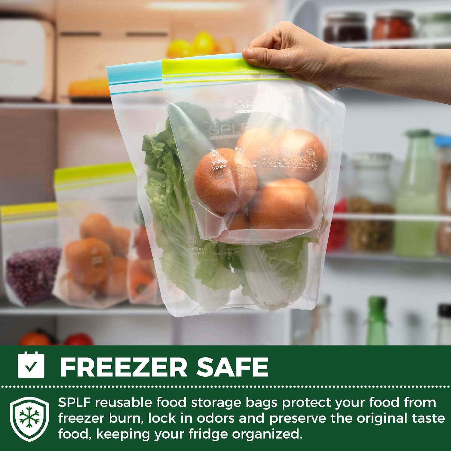 Splf 12 Pack Reusable Gallon Freezer Bags Dishwasher Microwave Safe, 1 Gallon Bpa Free Leakproof Food Storage Bags, Silicone Free Containers For Meal Prep, Fridge Kitchen Organization