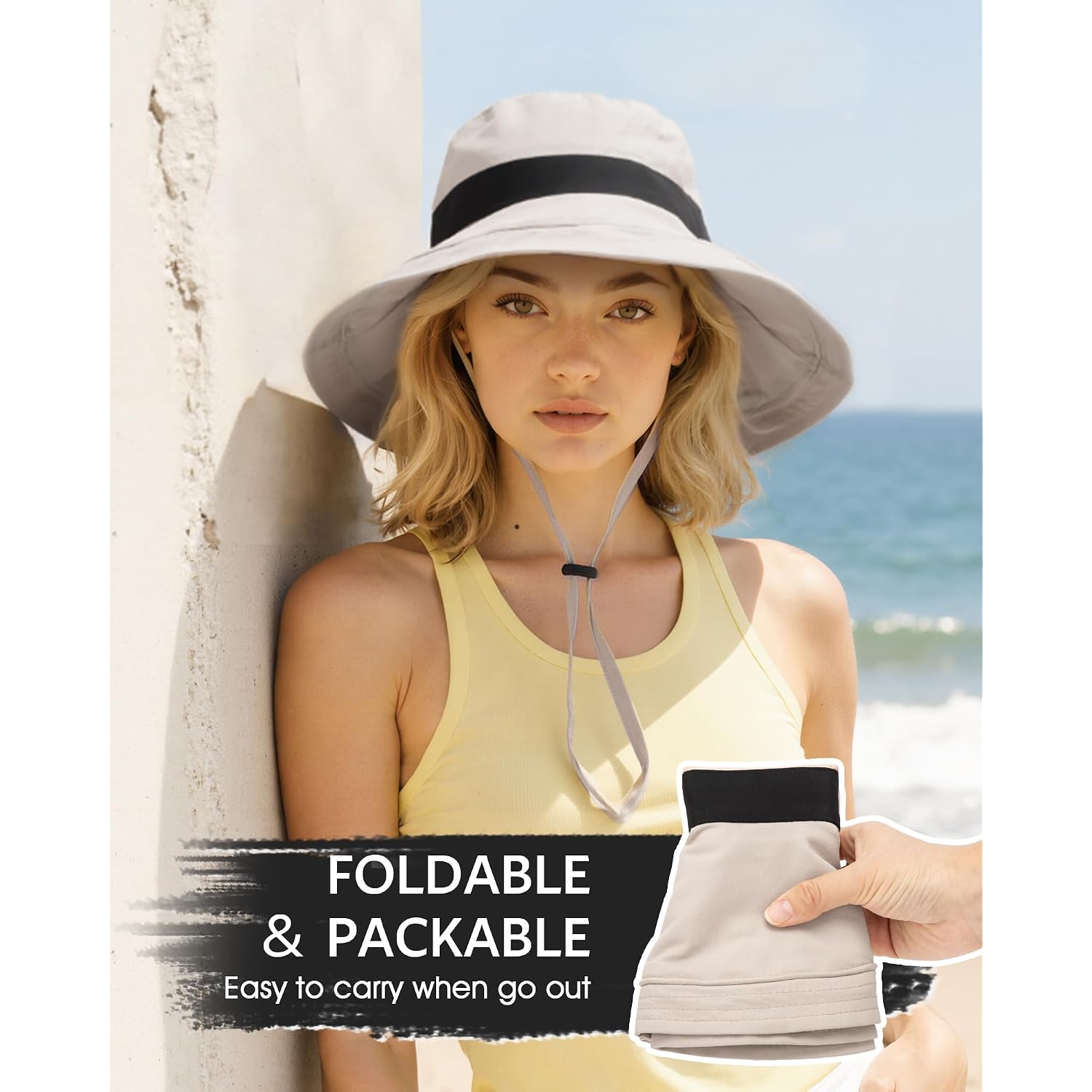 Sun Hats For Women Uv Protection, Waterproof Ponytail Wide Brim Bucket Hat For Summer Beach Gardening Travel