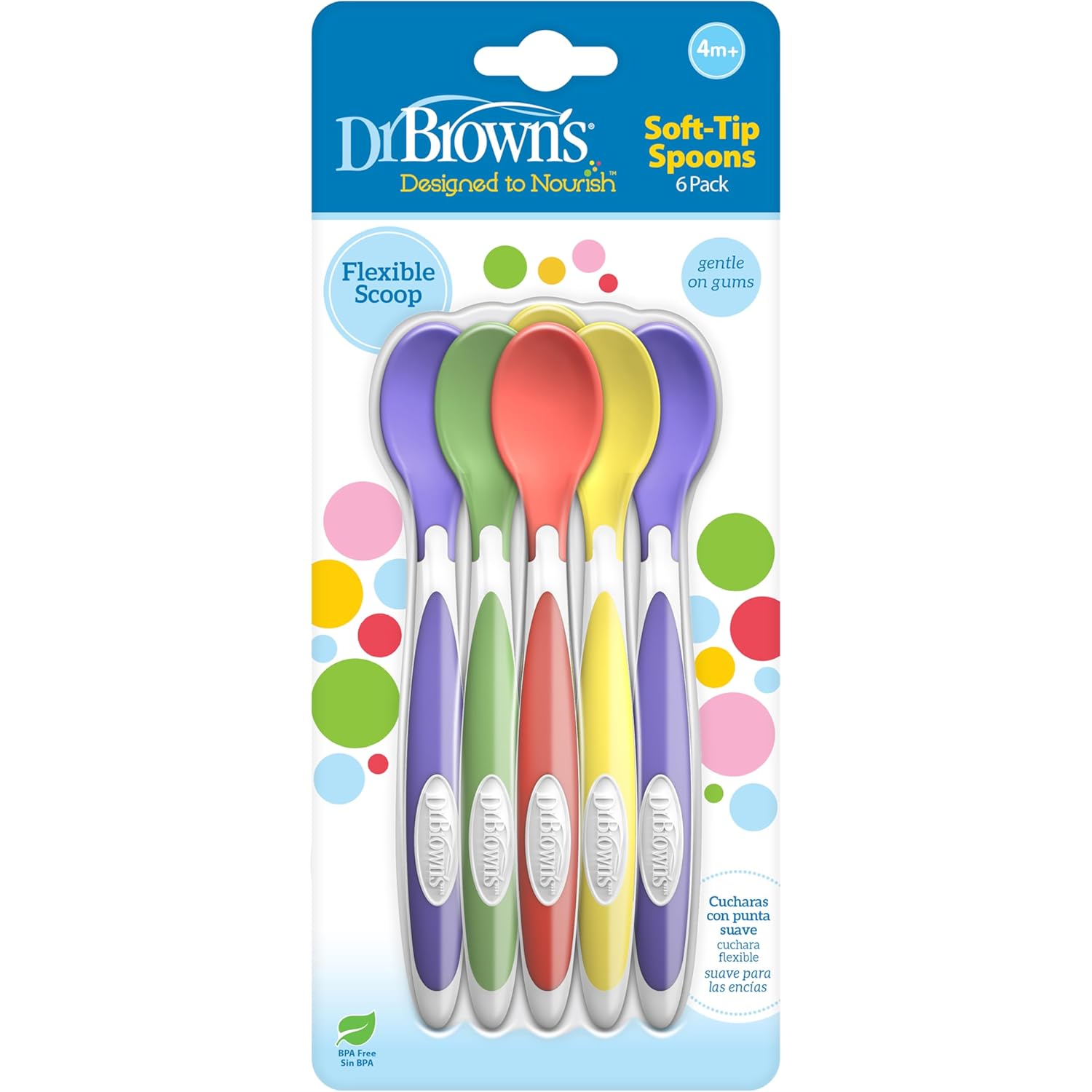 Dr. Brown's Designed to Nourish Soft-Tip Toddler Feeding Spoons, 6 Pack, Assorted Set (Colors May Vary)