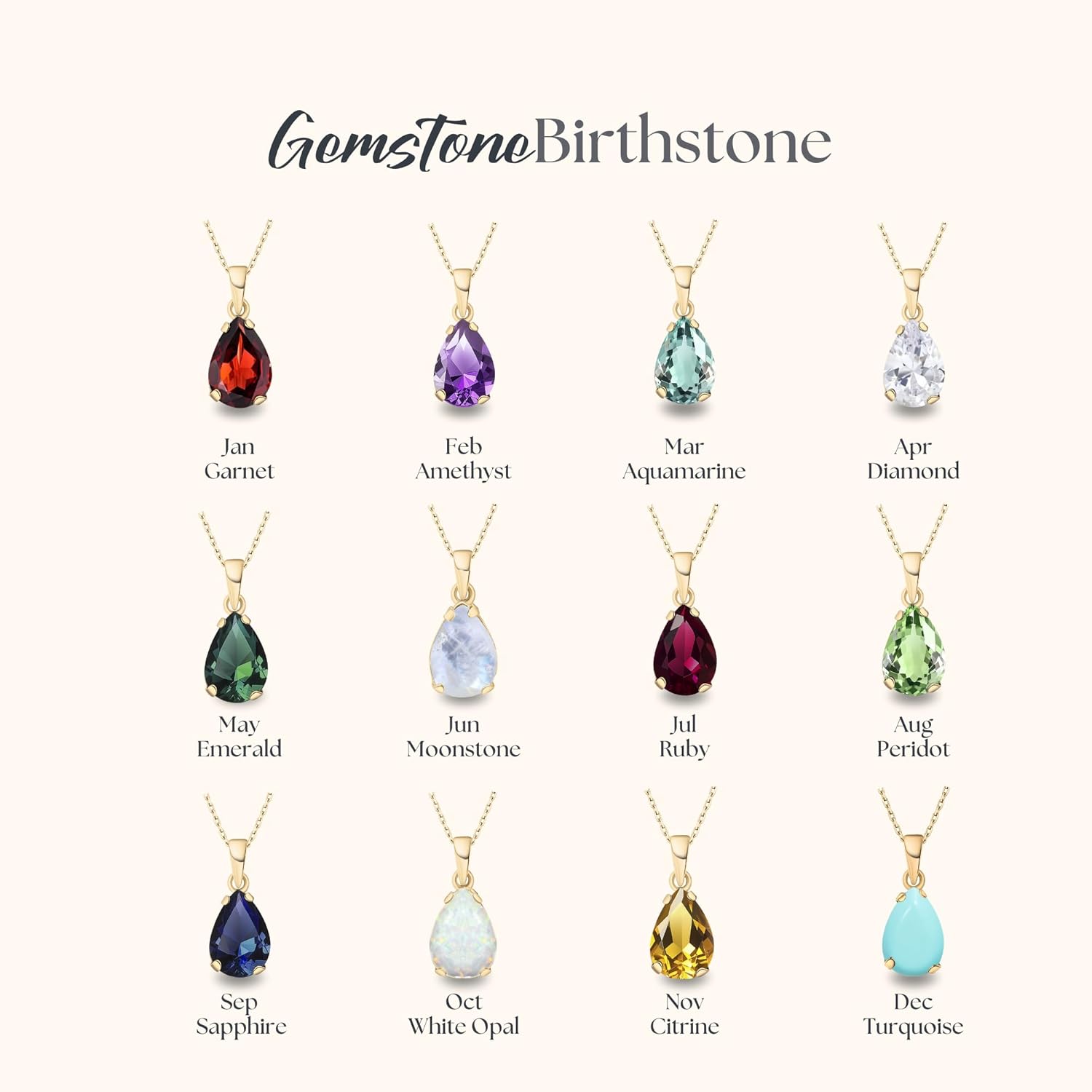 14K Gold Plated Gemstone Necklace for Women - Birthestone Teardrop Necklace - Gold Jewelry for Women - Dainty Gold Necklace - Everyday Necklaces - Gold Necklaces for Women