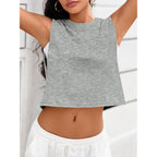 Fisoew Womens Workout Cropped Tank Tops Boxy Loose Fit Casual Sleeveless Shirts Athletic Crew Neck Summer Basic Tees