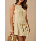 Oyoangle Women'S Gingham Sleeveless Ruffle Short Mini Dress Open Back Button Front Y2K Plaid Dresses