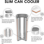 Skinny Can Cooler, Stainless Steel Insulated Slim Cans, 12 Oz | Beer & Hard Seltzer, Doucle-Walled Stainless Steel Insulated Slim Cans, Slim 12 Oz(Glitter Blush)