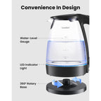 Comfee' Electric Kettle, 1.7L Hot Water Boiler, 1500W Fast Boil, Glass Electric Tea Kettle With Led Indicator, Auto Shut-Off And Boil-Dry Protection, Bpa Free