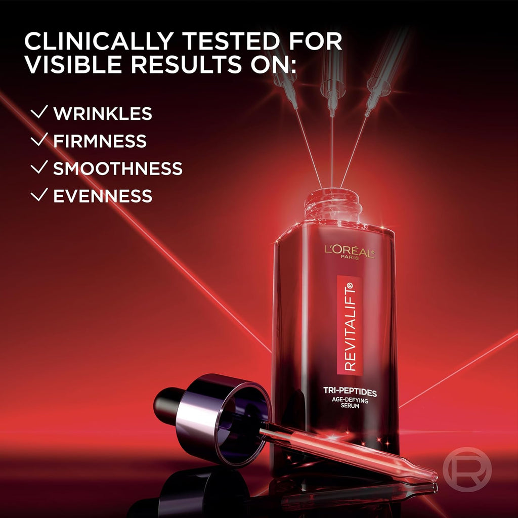 L'Oreal Paris Revitalift Triple Power Face Serum With Tri-Peptides, Hyaluronic Acid And Vitamin C, Anti Aging, Anti Wrinkle Serum To Firm And Brighten, 1 Fl Oz, + Sample