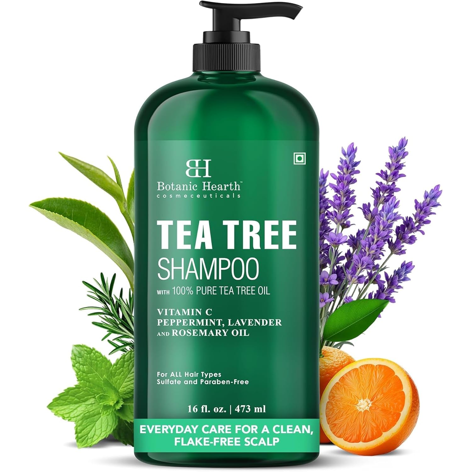Botanic Hearth Tea Tree Shampoo, Vitamin C, Peppermint, Lavender and Rosemary Oil, Fights Dandruff and Dry Scalp, 16 fl oz