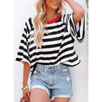 Dokotoo Tops for Women Striped 2026 Fashion T Shirts for Women Color Block Crewneck Design Loose Basic Tee