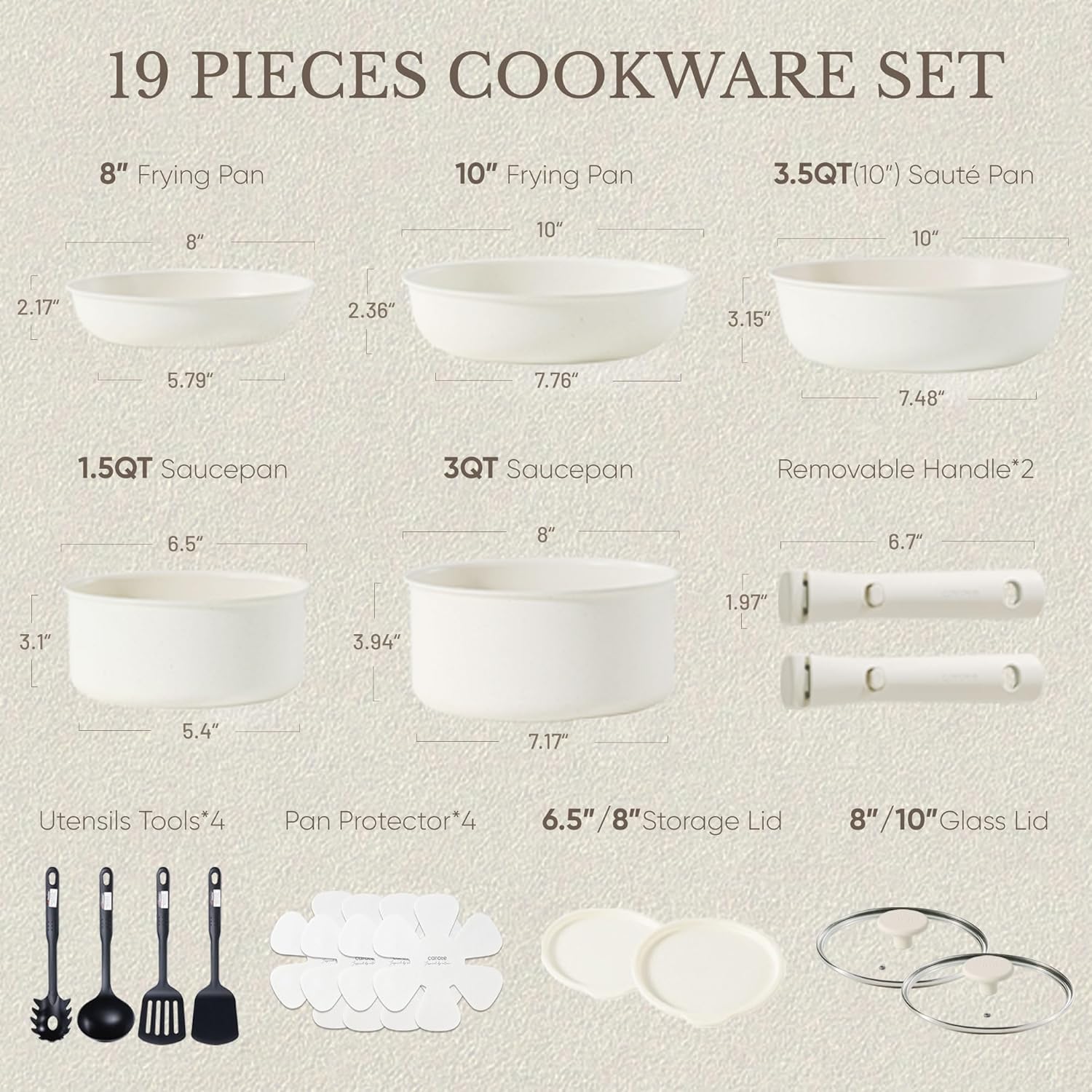 CAROTE 19pcs Pots and Pans Set, Nonstick Cookware Set Detachable Handle, Induction Kitchen Cookware Sets Non Stick with Removable Handle, RV Cookware Set, Oven Safe