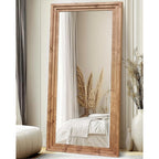 Full Length Mirror 76"X34" Solid Wood Frame Floor Large Mirror For Living Room, Bedroom Hanging Or Leaning Wall-Mounted, Light Brown
