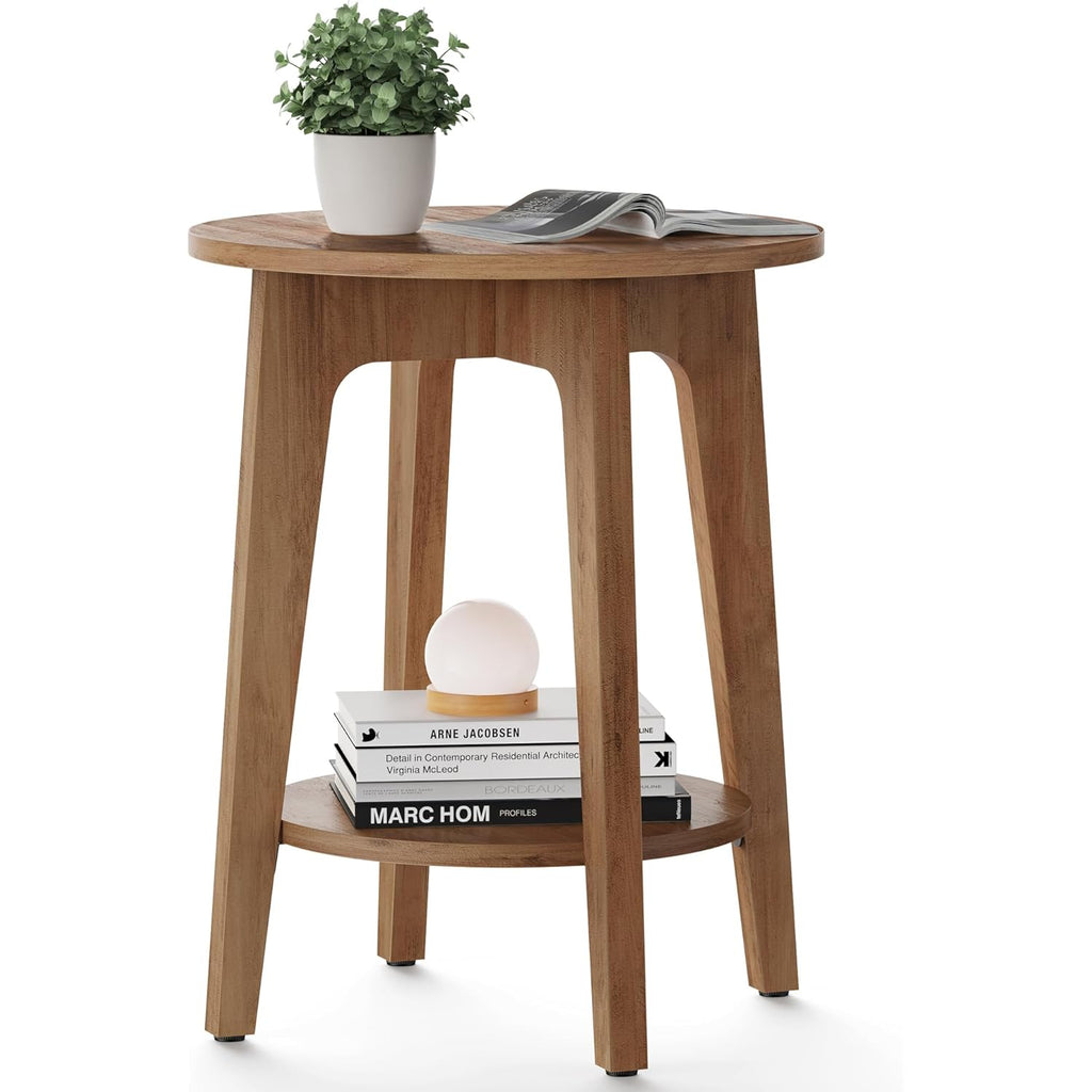 VASAGLE MAEZO Collection - Side Table, 2-Tier Small Round End Table, Nightstand with Tapered Legs, Curved Transitions, for Small Spaces, Living Room, Bedroom, Honey Brown ULET283T41