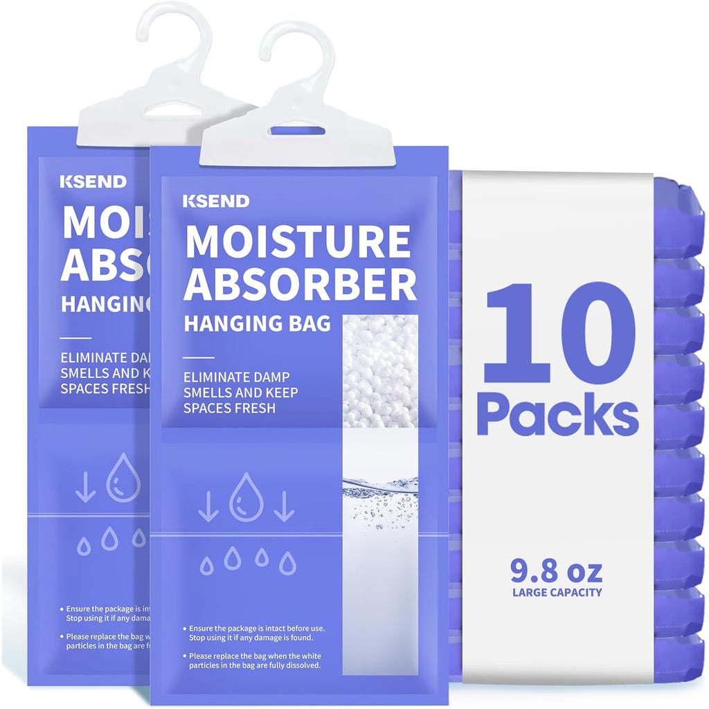 Moisture Absorbers 10 Pack, 9.8 Oz Compact Dehumidifier Bags & Packs, Moisture Hanging Bag, Humidity Absorbers, Closet Deodorizer Against Musty Odors, 11.8'' X 6.3''