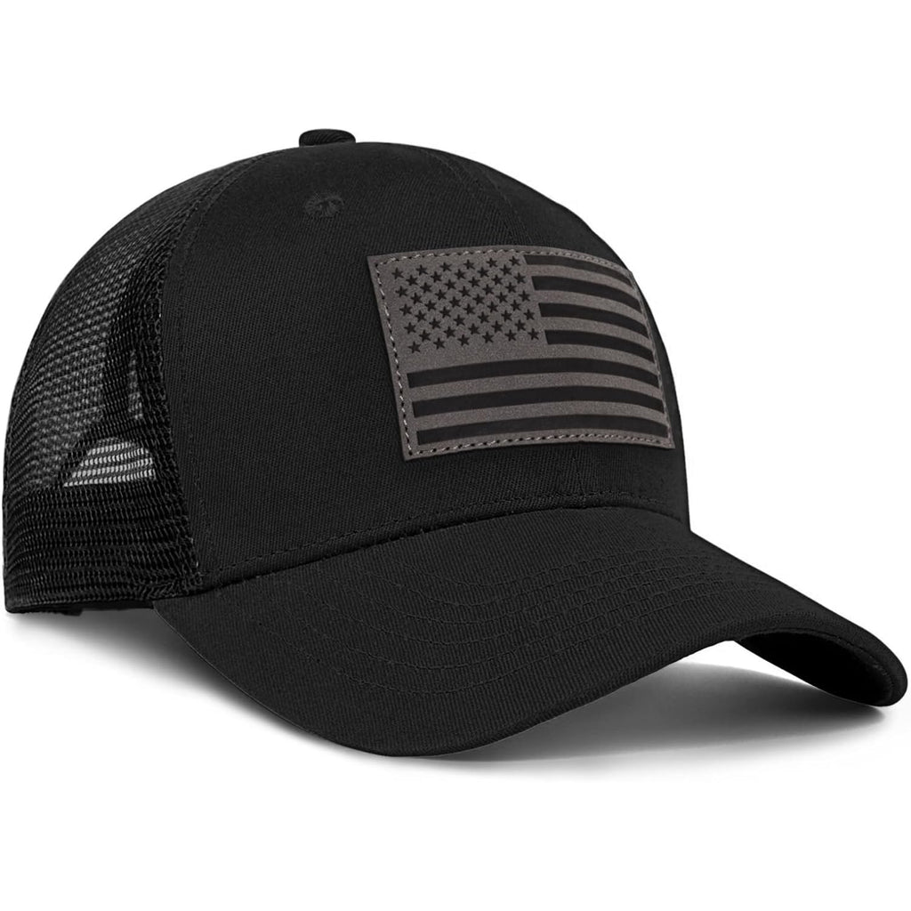 American Flag Trucker Hat - Snapback Hats for Men Women Baseball Cap - Breathable Mesh & Adjustable Fit for Casual Wear Black-1
