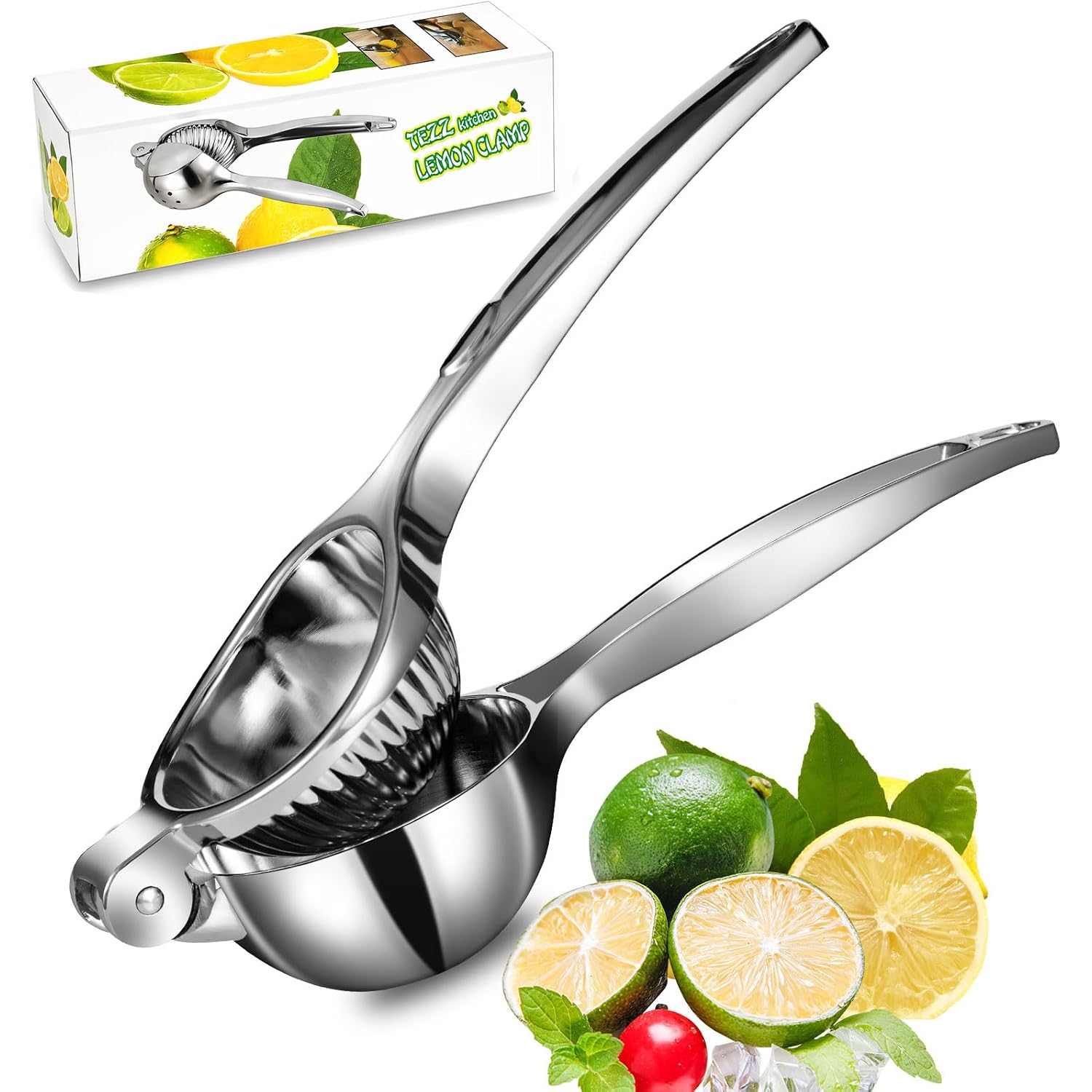 Tezz Premium Lemon Squeezer, Large Heavy Duty Handhelp Juicer For Lemon, Metal Hand Press Citrus Juicer, Lime Squeezer Bar Tool, Manual Citrus Press | Large Bowl Ergonomic Handle Easy Handheld Press For Lemons And Limes