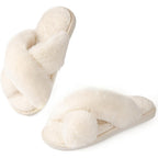 Ankis Women'S Fuzzy Slippers Cross Band Memory Foam Open Toe Comfy Soft House Shoes Anti-Slip Indoor Outdoor Gifts For Women