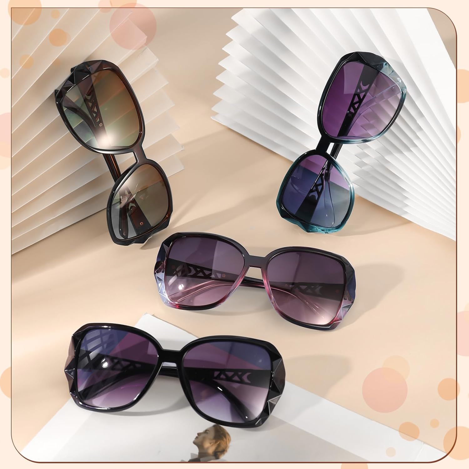 3/4 Pcs Women Large Sunglasses UV 400 Glasses Oversized Classic Trend Ladies Sunglasses with Shiny Large Frame