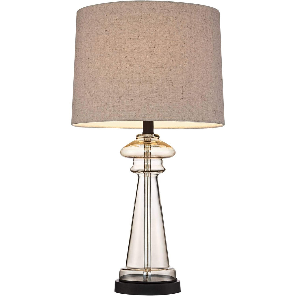 Dalia 27" Tall Table Lamps Set Of 2 Champagne Glass Country Traditional | Clear Cottage Bedroom Living Room House Bedside Nightstand Office Family Home Taupe Tapered Drum Shade