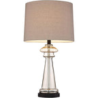 Dalia 27" Tall Table Lamps Set Of 2 Champagne Glass Country Traditional | Clear Cottage Bedroom Living Room House Bedside Nightstand Office Family Home Taupe Tapered Drum Shade