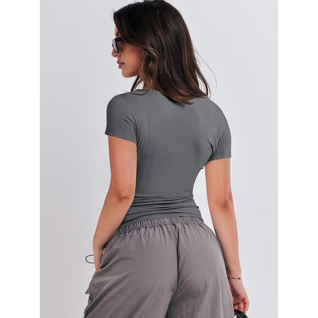 Anrabess Women’S 3 Pack Short Sleeve Shirts 2026 Crop Tops Tight Fitted Basic Tees Workout T Shirts Y2K Clothes Summer Outfit