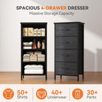Sweetcrispy Nightstand Small Bedroom Dresser with 4 Fabric Drawers,Bed Side Furniture End Table,Wooden Top Cabinet Night Stand Dresser for Closet,Entryway,Dorm,Black Wood Grain