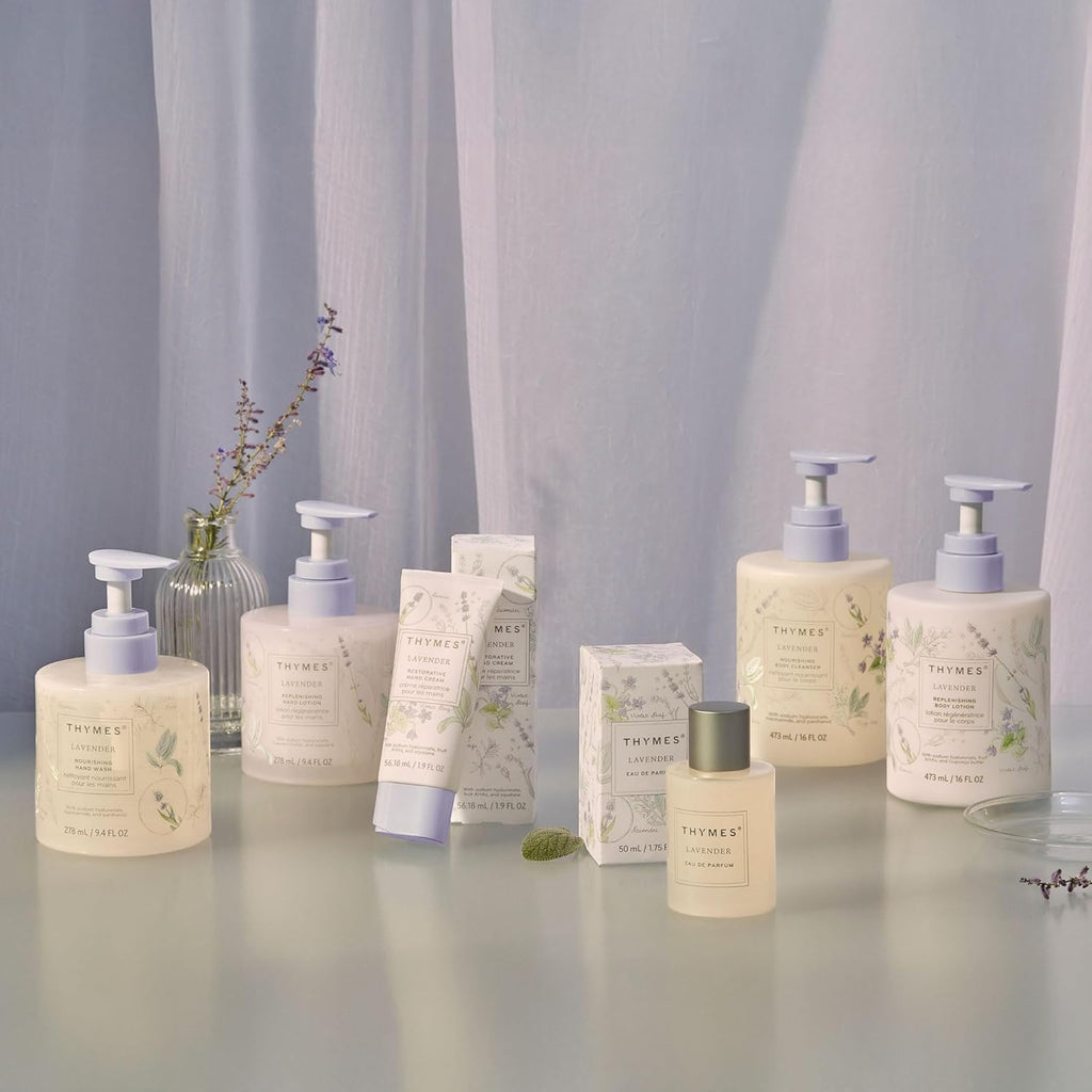 Thymes Replenishing Hand Lotion for Dry Skin - Daily Moisturizer Helps Reduce Dryness - Hand Lotion for Women & Men Formulated with Sodium Hyaluronate & Squalane (Lavender, 9.4 fl oz)