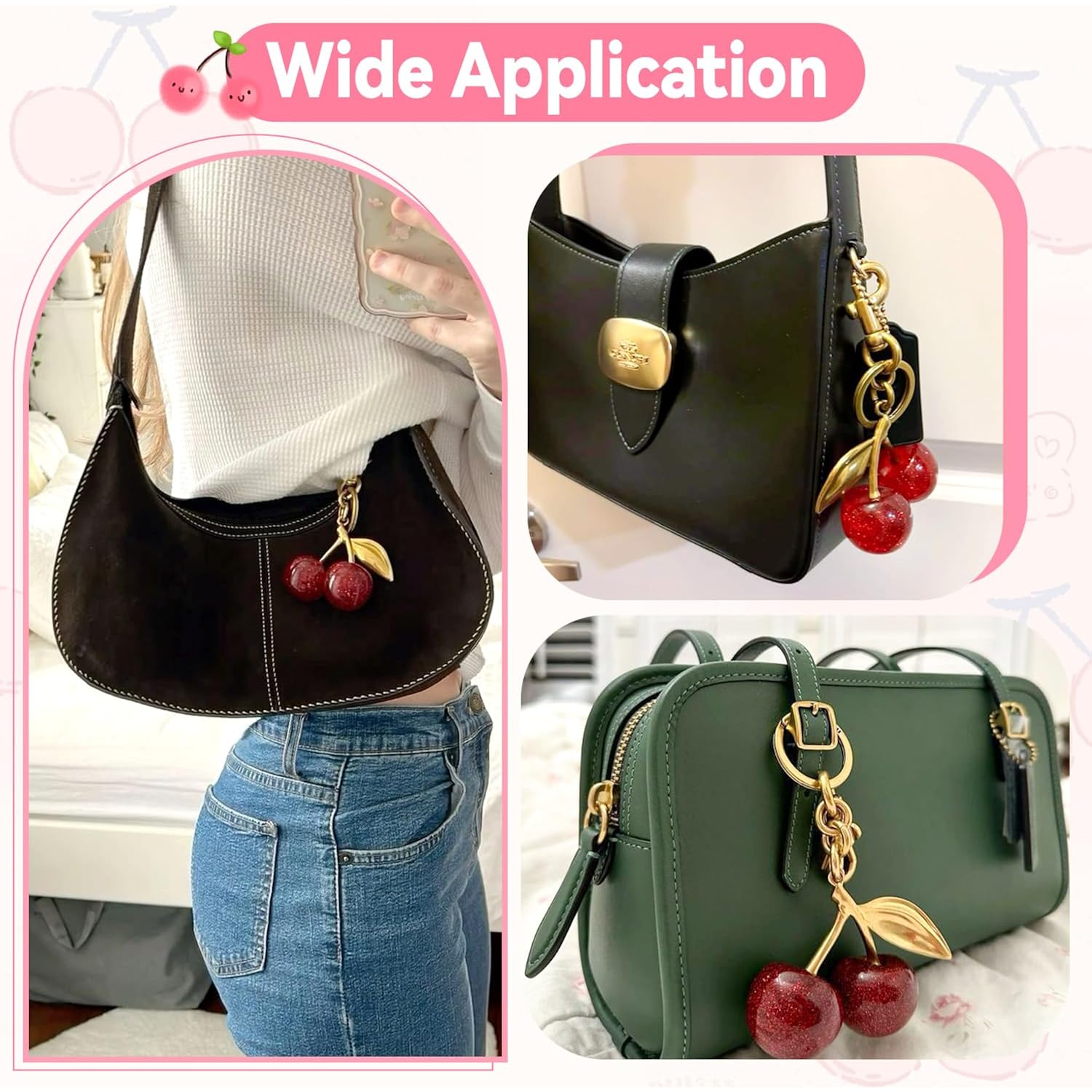 TINKRSTUFF Cherry Bag Charm Cute Key Chains Cherry Purse Charms for Handbags, Strawberry Keychain Mother's Day Gifts