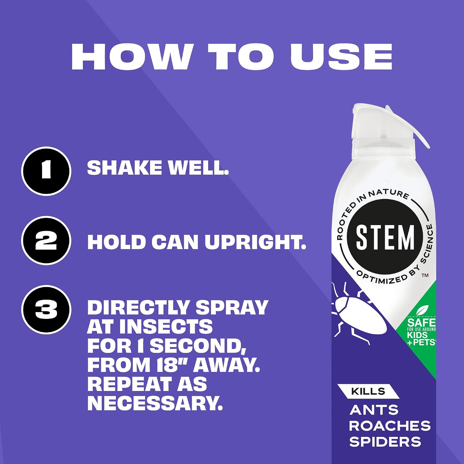 Stem Kills Ants, Roaches And Spiders: Plant-Based Active Ingredient Bug Spray, Botanical Insecticide For Indoor And Outdoor Use; 10 Fl Oz (Pack Of 1)