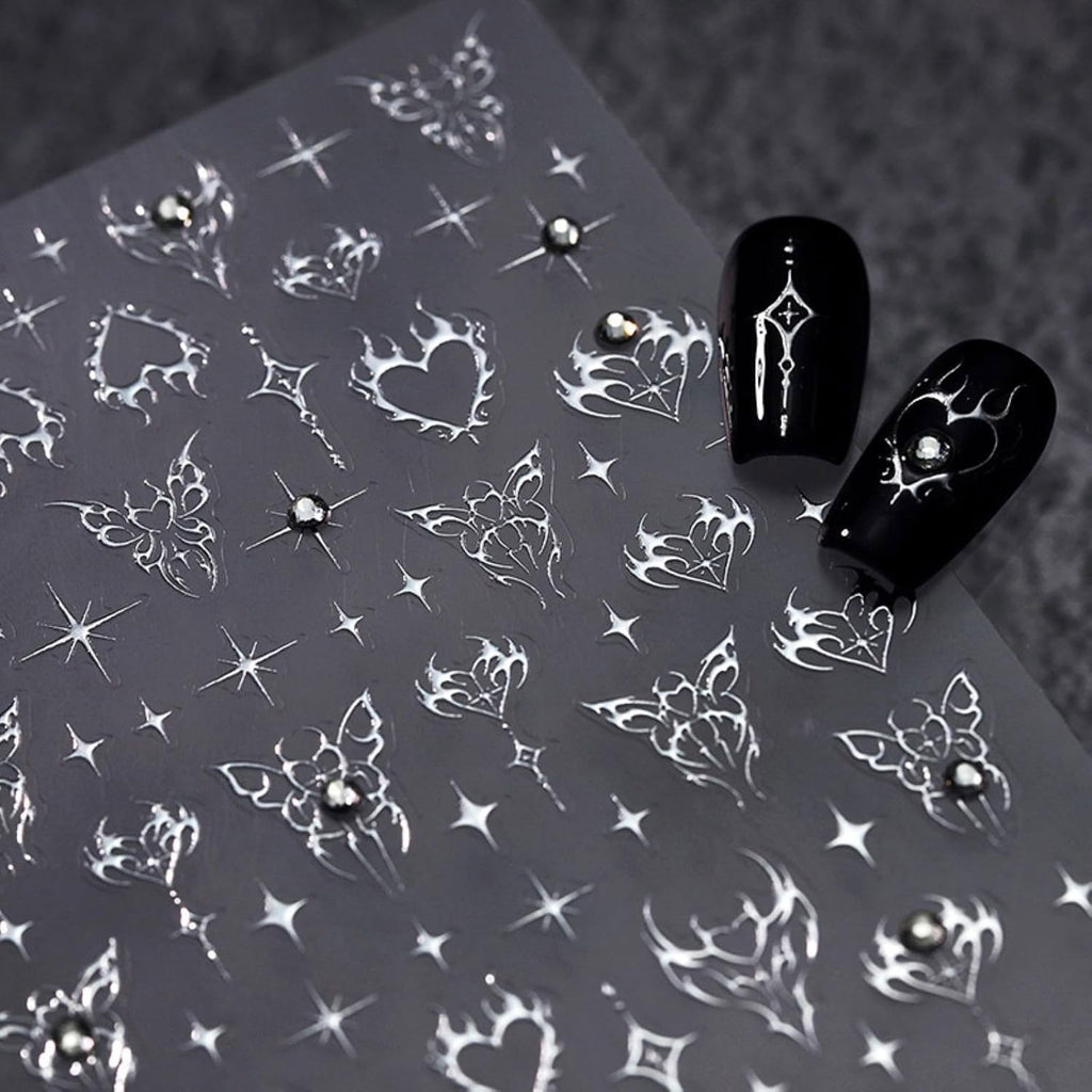 Star Nail Art Stickers Decals, Silvery Star Nail Stickers for Nail Art, 5D Embossed Nail Decals Silvery Manicure Supply for Women Nails Decoration