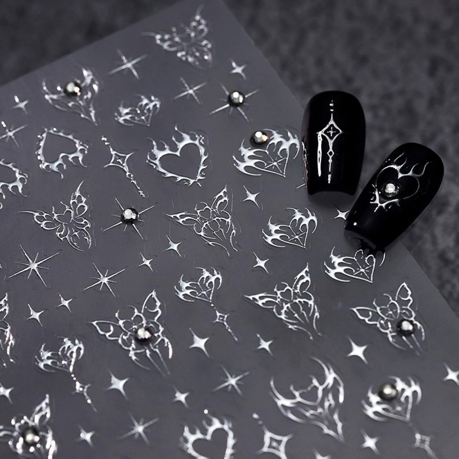 Star Nail Art Stickers Decals, Silvery Star Nail Stickers for Nail Art, 5D Embossed Nail Decals Silvery Manicure Supply for Women Nails Decoration