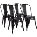 Amazon Basics Metal Dining Chairs, Easy To Assemble, Indoor/Outdoor, Stackable, Matte Black, 4-Pack