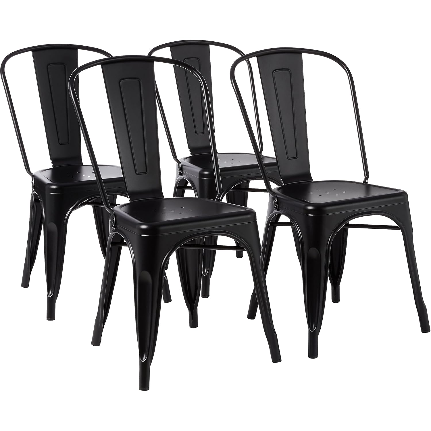 Amazon Basics Metal Dining Chairs, Easy To Assemble, Indoor/Outdoor, Stackable, Matte Black, 4-Pack
