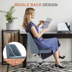 Dumos Office Chair, Comfy Desk Chair Rolling Vanity Swivel Task Chairs With Wheels, Wide Seating Armless Height Adjustable Computer Chairs For Home,Bedroom,Student,Adults, Blue