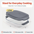 Pexo Glass Baking Dish With Lid, 9X13 Deep Lasagna Pan, Easy Grip Silicone Handles, Oven Safe Casserole Dish, Freezer, Dishwasher, And Microwave Safe (Gray)
