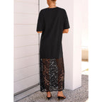Lolong Womens Short Sleeve Lace Patchwork Maxi Dress Summer 2026 Crew Neck Casual Long Dresses