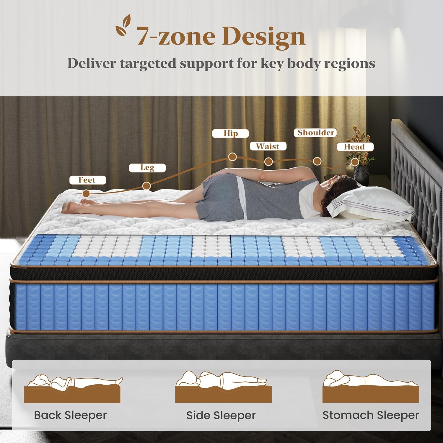 Queen Mattress 14 Inch, Luxury Hotel Cooling Hybrid Bed Mattress In A Box
