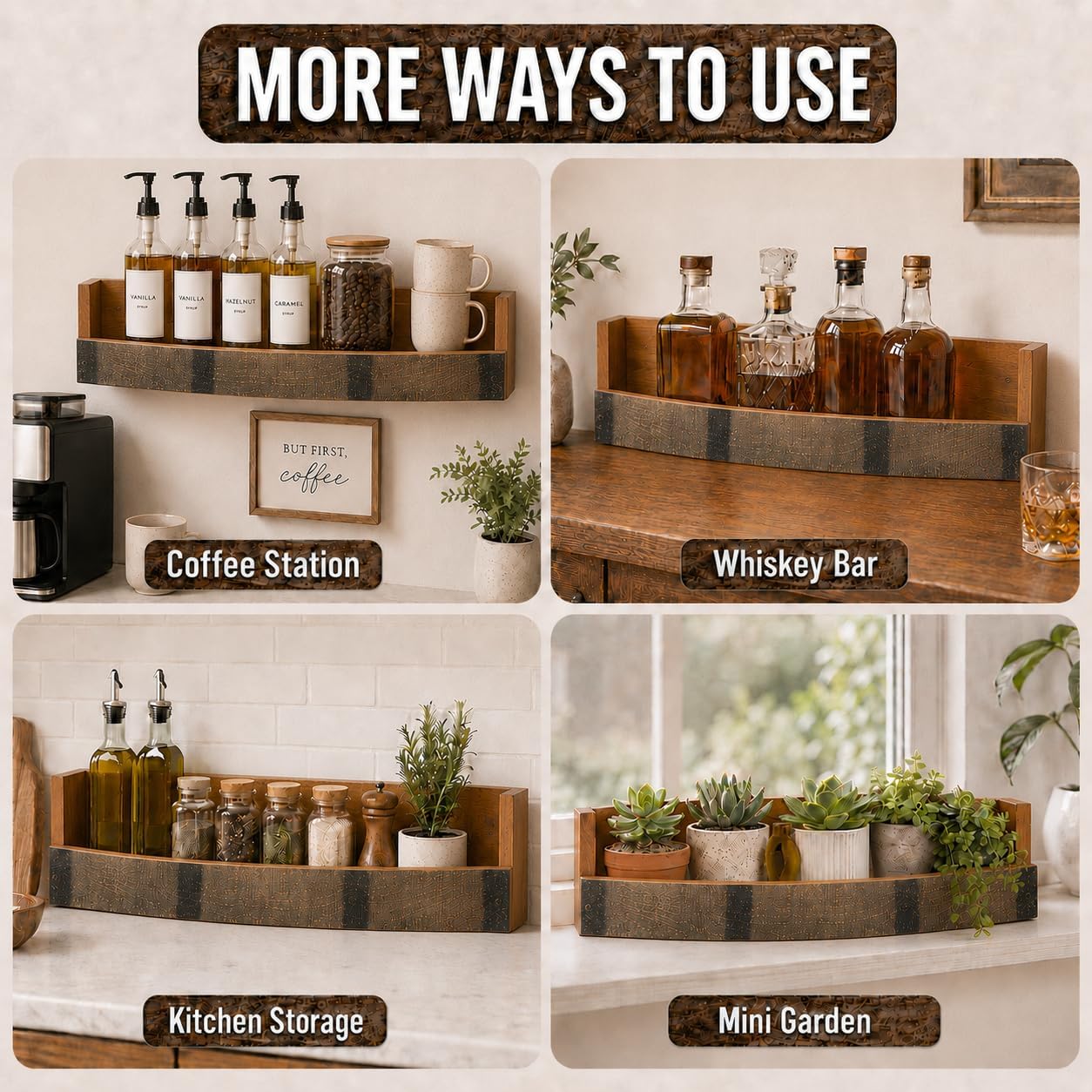 Liquor Bottle Display Shelf – Wall Bar Shelf For Whiskey, Wine & Bourbon | Rustic Wall-Mounted Wooden Whiskey Barrel Shelves, Countertop Rack, Stylish Space-Saving Small Liquor Cabinet For Enthusiasts