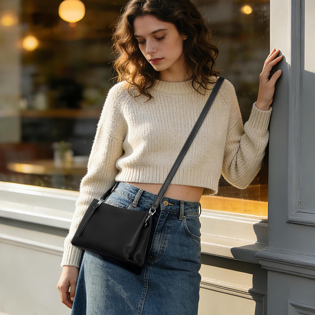 befen Genuine Leather Crossbody Bags for Women, Small RFID Leather Cross Body Purses Shoulder Handbags