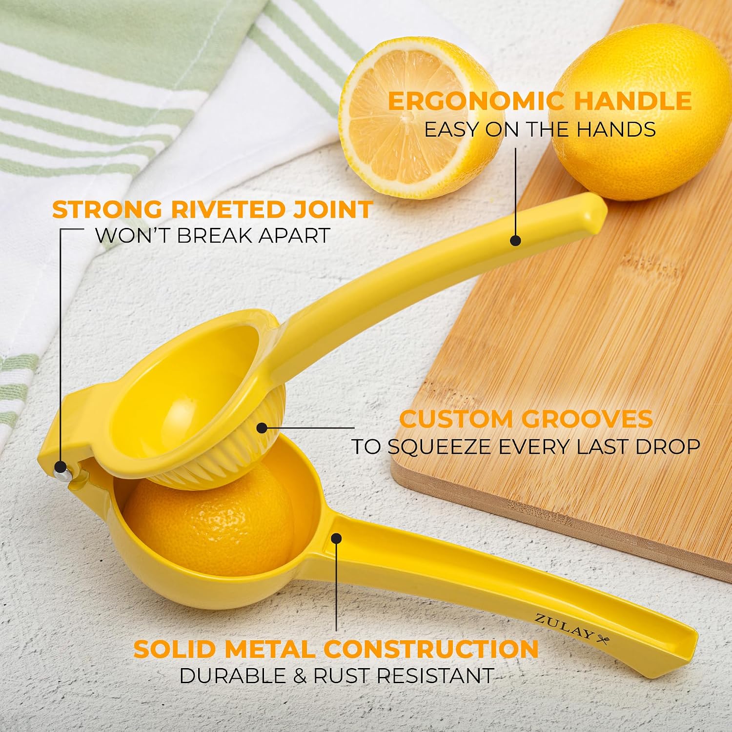 Zulay Kitchen Metal Lemon Squeezer - Handheld Lemon Juicer Squeezer - Easy To Use Citrus Juicer - Manual Press For Extracting The Most Juice Possible - Extracts Every Last Drop