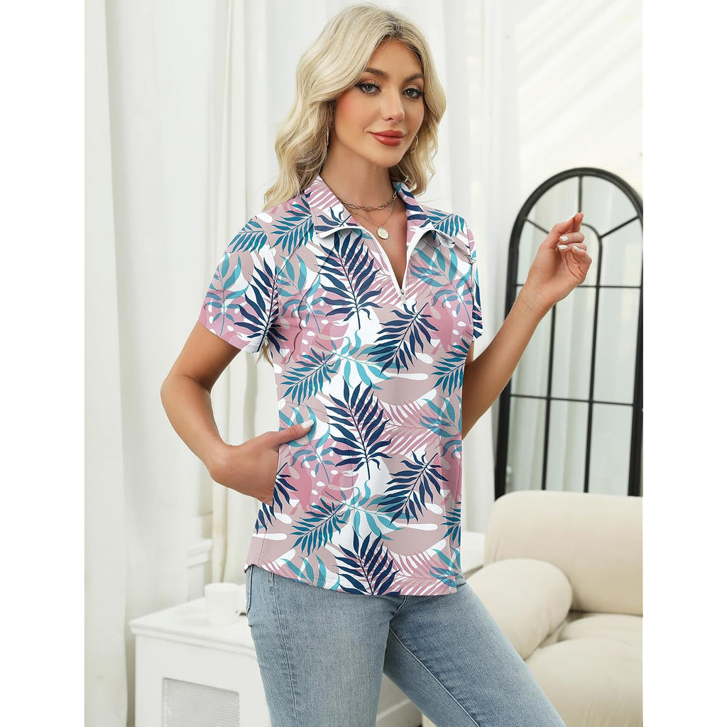 Lomon Womens Golf Polo Shirts Summer Short Sleeve 1/4 Zip Tops Moisture Wicking Casual Tennis Activewear With Pockets