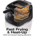 Hamilton Beach Cool Touch Electric Deep Fryer With Basket For Home Use | 2 Liter / 8 Cup Oil Capacity | 1500 Watts | Cool-Touch Sides | Lid With View Window | Adjustable Temperature | Black | 35021