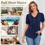 Findsweet Women's Summer Tunic Tops Casual Dressy Blouses Short Sleeve Shirts M-4XL