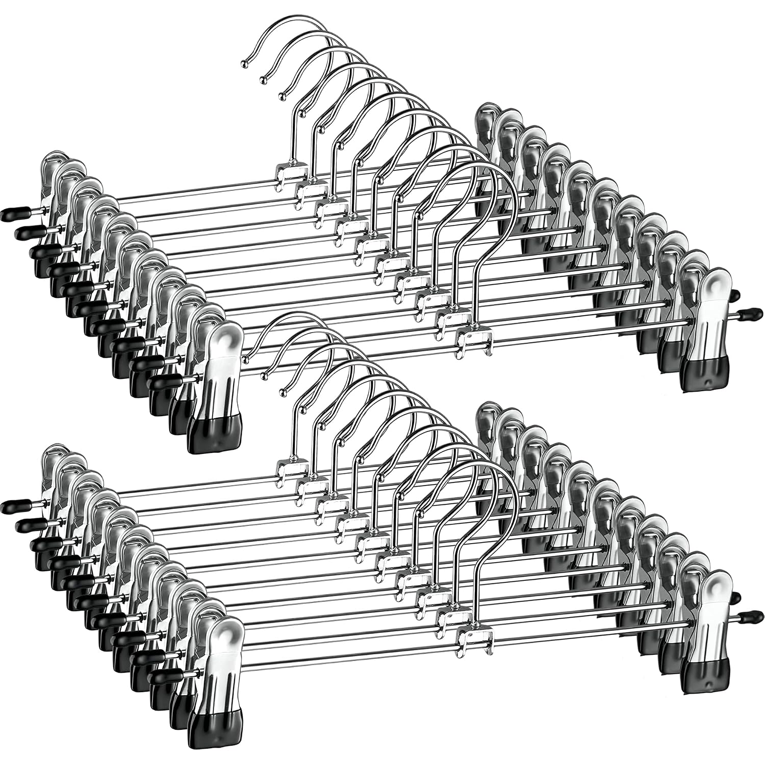 Zober Metal Pants Hangers With Clips - Pack Of 20 Space Saving Skirt Hangers For Women - Chrome, Non-Slip, Adjustable Clips, For Pants, Skirts, Jeans Closet Organization, College Dorm Essentials