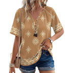 Rapbin Womens Summer Boho Tops Casual Short Sleeve Blouses Button Down Shirts 2026 Beach Vacation Clothes