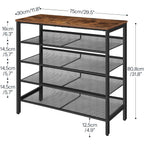Hoobro Shoe Rack For Entryway, 5-Tier Shoe Organizer With Adjustable Mesh Shelves, 16-20 Pairs Of Shoes, Spacious Floor Mount, Metal, Industrial, Shoe Shelf For Closet, Rustic Brown Bf12Xj01
