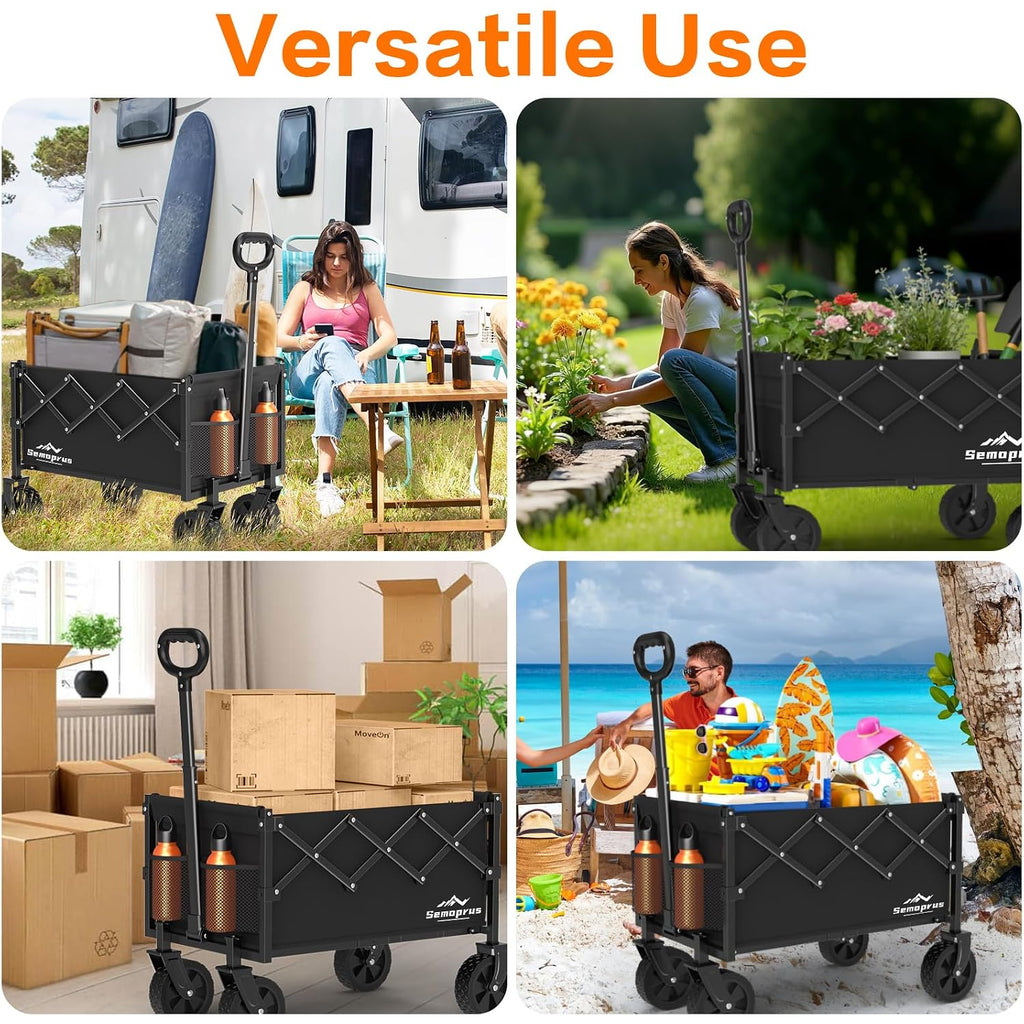 Cozeer Wagons Carts Foldable, 360Lbs Folding Heavy Duty Wagon With Wheels | Portable, Collapsible, Foldable, Lightweight, Heavy Duty Cart For Shopping, Beach, Camping, Sports, Garden, Groceries